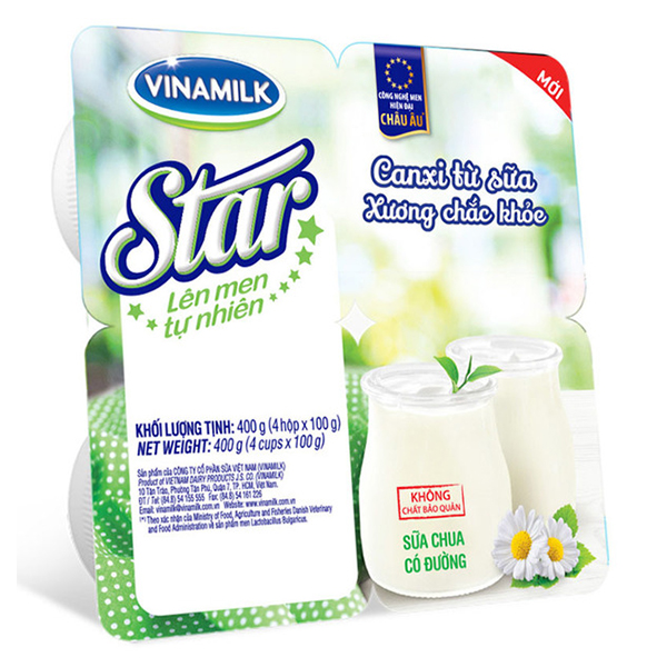 Lốc 4 Sữa Chua Ăn Vinamilk Star Có Đường 100G