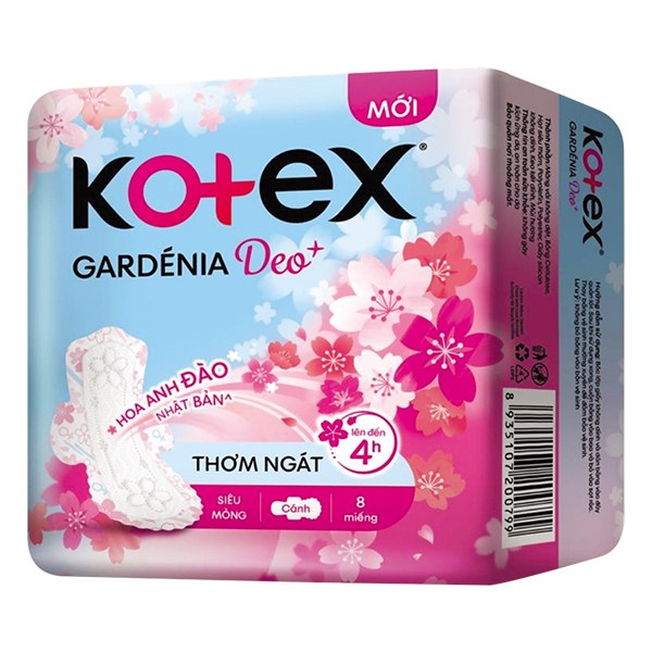 Băng Vệ Sinh Kotex Gardenia Hoa Anh Đào Siêu Mỏng Cánh Gói 8 Miếng