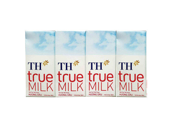 Lốc 4 Sữa Tươi Tiệt Trùng TH True Milk Hương Dâu Hộp Giấy 180Ml