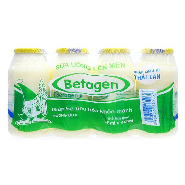 Lốc 4 Sữa Chua Uống Men Sống Betagen Dứa 85Ml